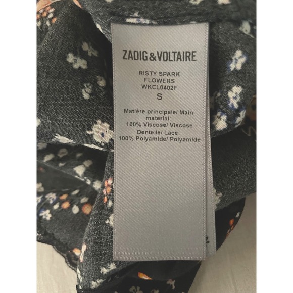 Zadig & Voltaire Floral Maxi Dress Lace Trim Racerback Hi Low SM Boho Dark Fem - Picture 12 of 16